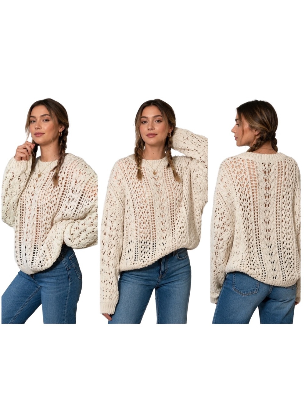 FOREVER 21+ CHUNKY KNIT OVERSIZED SWEATER - CREAM SIZE 3X (NEW WITH TAGS) A17